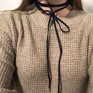 Suede String Necklace with gold embellishments